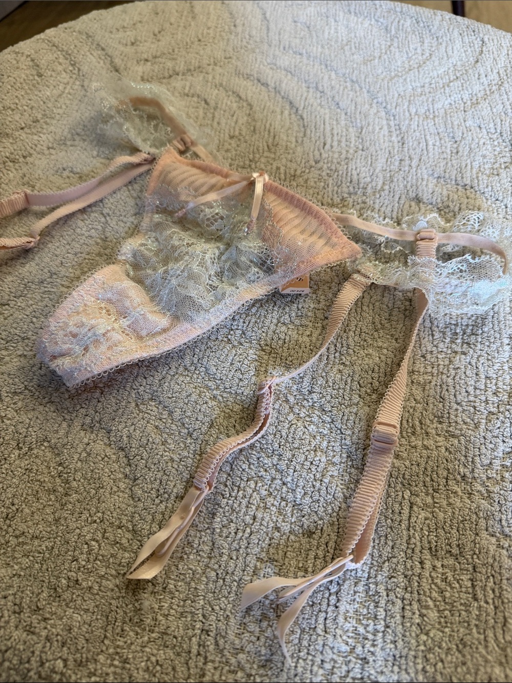 Victoria's Secret Blush Pink Lace Garter Thong